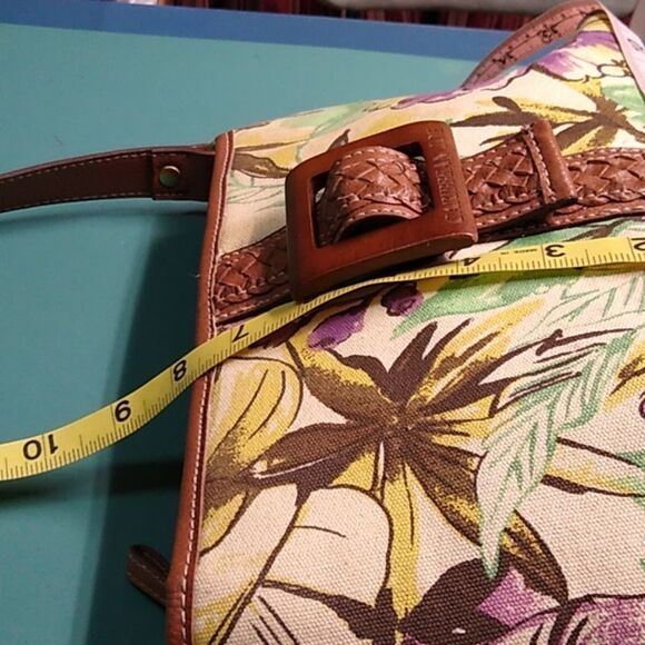 Caribbean Joe Purple and Brown Floral Shoulder Bag with Leather Accents - Picture 8 of 11